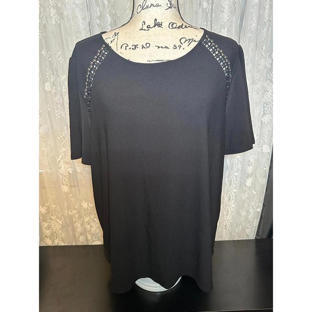 Love Scarlett Black Blouse with Lace Detail - Size 1X